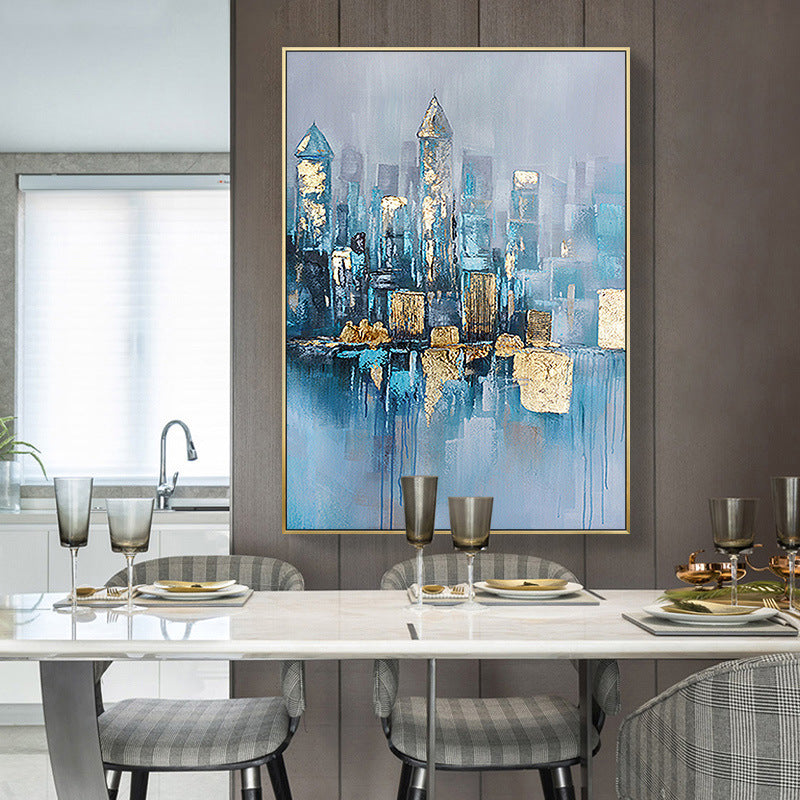 Modern Nordic Abstract Hand Painted Oil Painting Urban Architecture Gold Foil Light Luxury Entrance Decorative Painting Inkjet Drawing Core