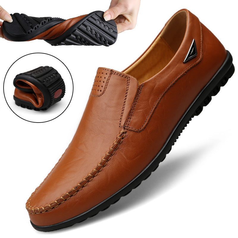 New Peas Shoes Men's Casual Leather Shoes Breathable Soft Sole Shoes