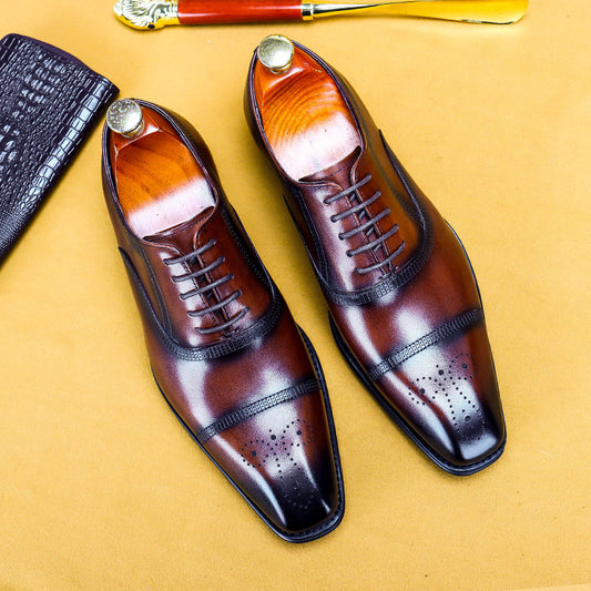 Men's Single Shoes Three-Joint Leather Shoes Leather Carved Oxford Shoes