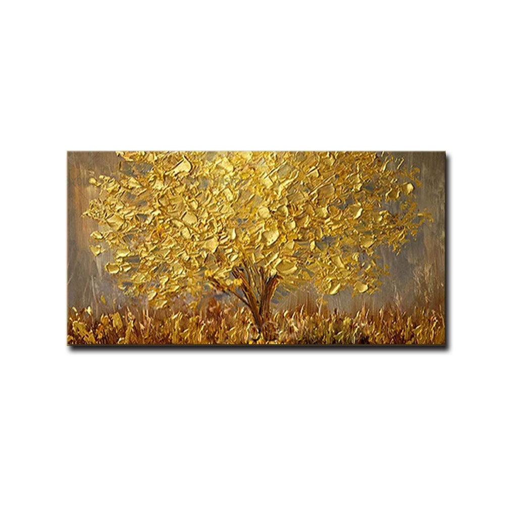 American Home Furnishing Pure Hand-Painted Oil Painting Golden Tree Hand-Painted Thick Texture Knife Painting Cross-Border Hot-Selling Canvas Core Can Be Customized