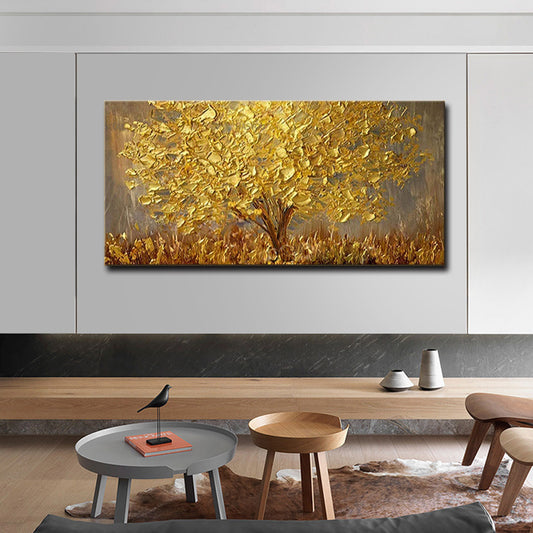 American Home Furnishing Pure Hand-Painted Oil Painting Golden Tree Hand-Painted Thick Texture Knife Painting Cross-Border Hot-Selling Canvas Core Can Be Customized