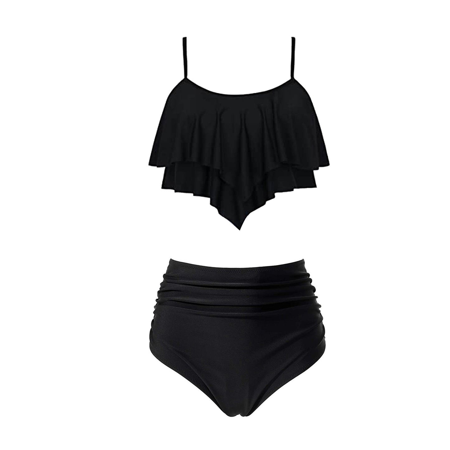 High-Waisted Ruffled Split Bikini