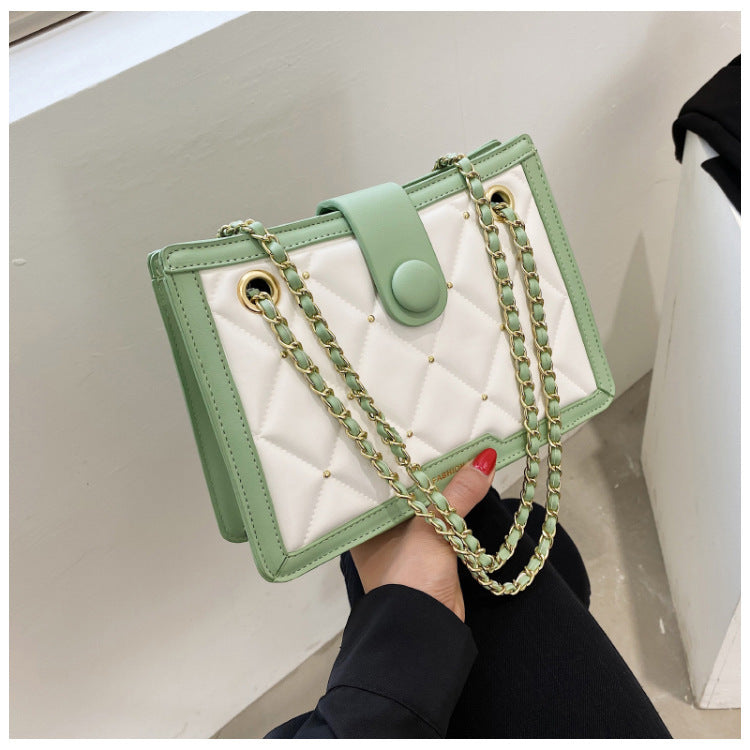 Shoulder Bag Rhombic Chain Bag Colorblock Messenger Bag - Online Shop AU.com