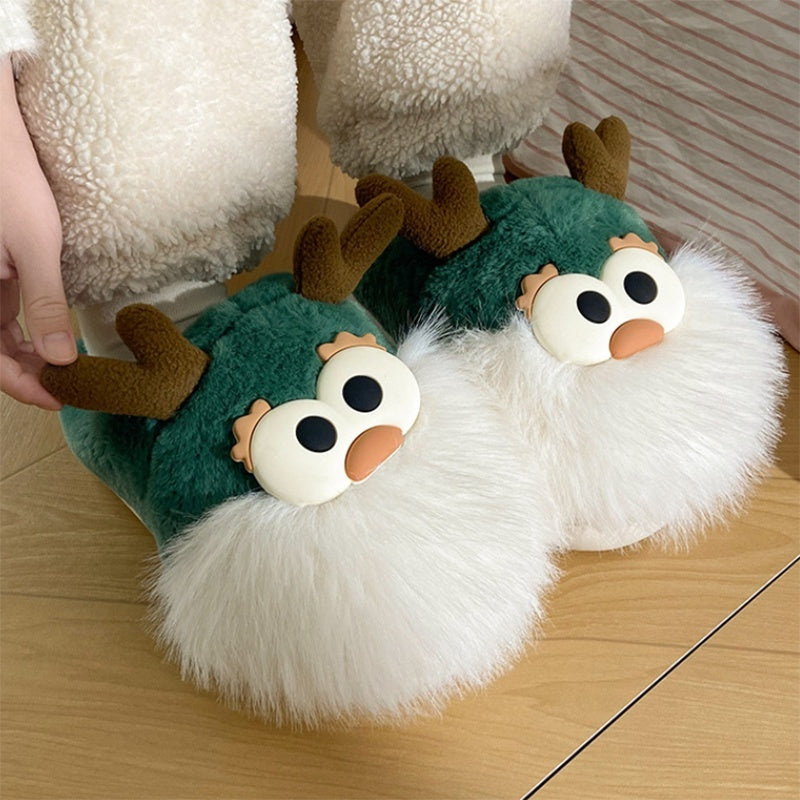 Christmas Deer Cotton Shoes Winter Indoor Floor Home Slippers Half-covered Heel Warm Plush Shoes Women