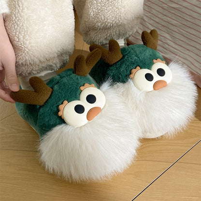 Christmas Deer Cotton Shoes Winter Indoor Floor Home Slippers Half-covered Heel Warm Plush Shoes Women