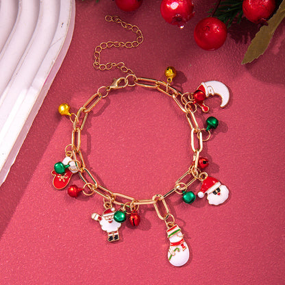 Christmas Bracelet For Women Men Santa Claus Christmas Tree Snowflake Snowman Pearl Bangles New Year Gifts