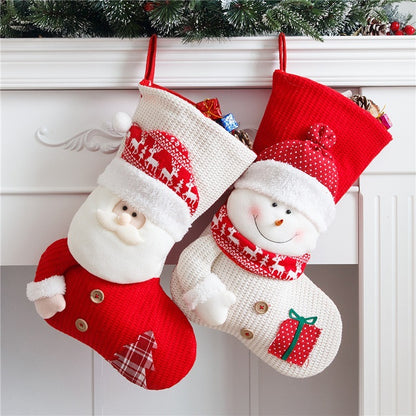 Christmas Stocking Santa Claus Fireplace Decor Socks Xmas Gift Bags Candy Holder Decor For Home