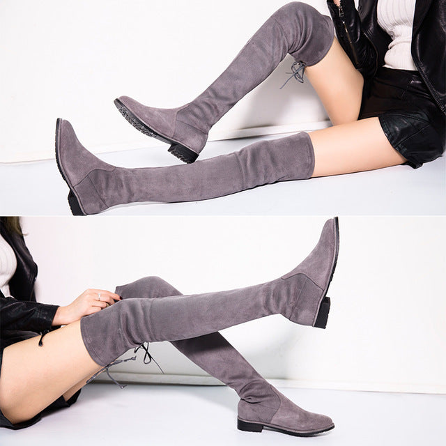 Boots flat elastic long boots high leg boots