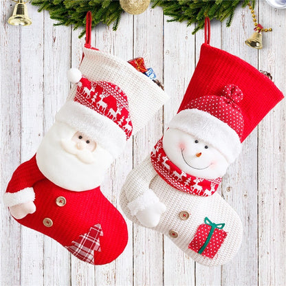 Christmas Stocking Santa Claus Fireplace Decor Socks Xmas Gift Bags Candy Holder Decor For Home