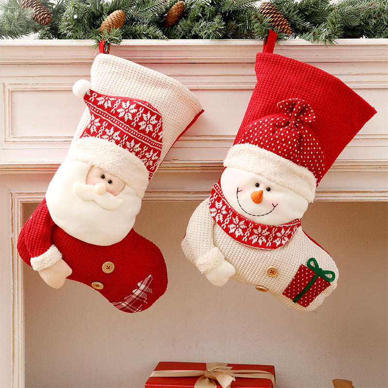 Christmas Stocking Santa Claus Fireplace Decor Socks Xmas Gift Bags Candy Holder Decor For Home