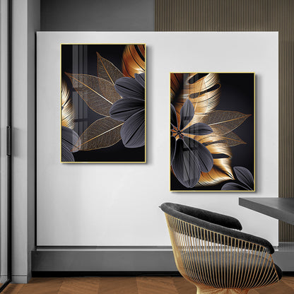 Tropical Plant Black Gold Big Leaf Triptych Decorative Painting Frameless Painting Core