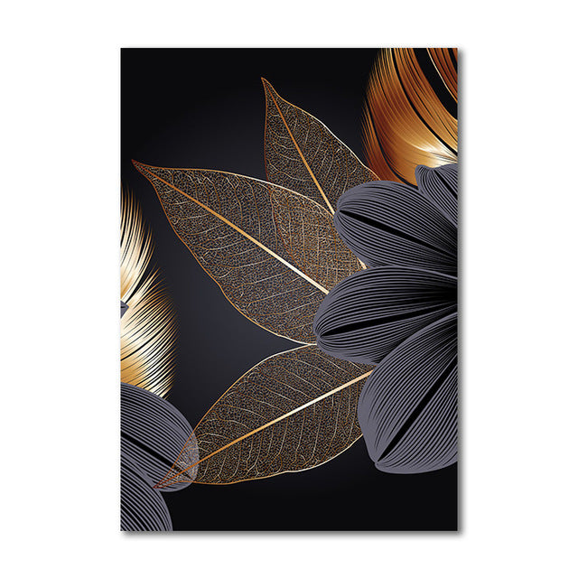 Tropical Plant Black Gold Big Leaf Triptych Decorative Painting Frameless Painting Core