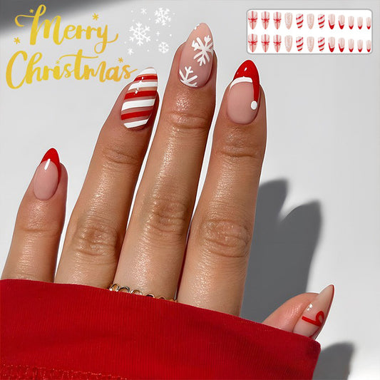 Christmas False Nails Hat Striped Snowflake Nail Art Stickers For Parties Dances Or Holiday Wear