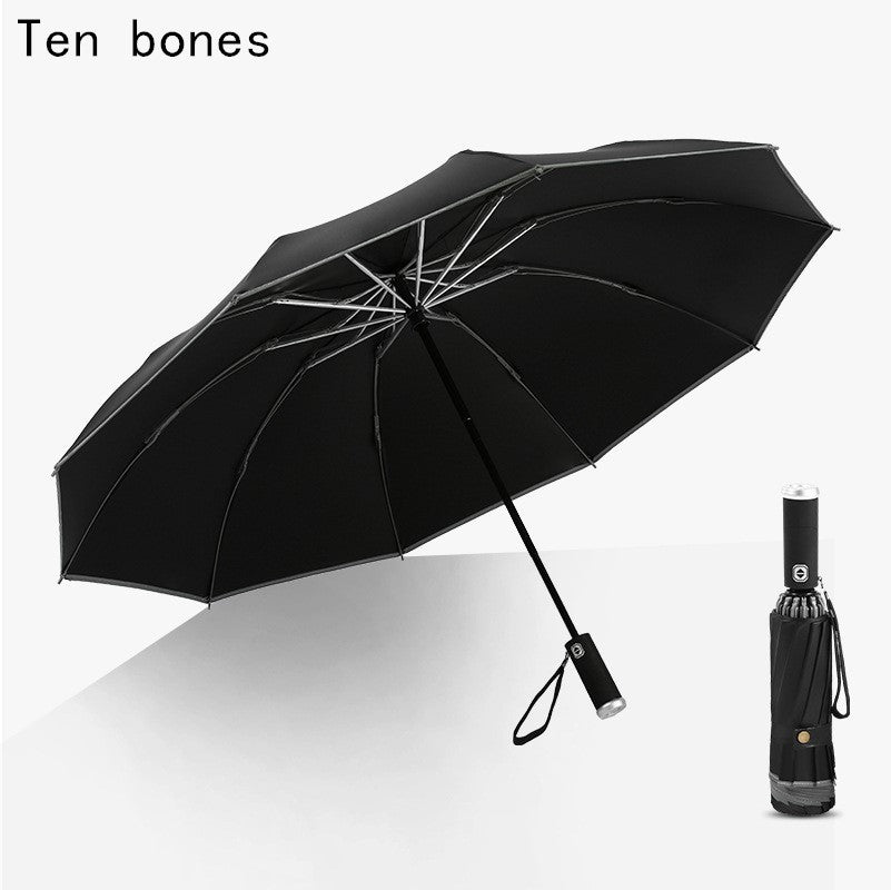 Illuminated automatic folding reverse umbrella