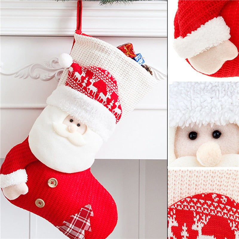 Christmas Stocking Santa Claus Fireplace Decor Socks Xmas Gift Bags Candy Holder Decor For Home