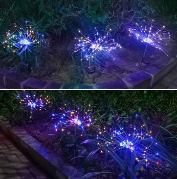 New Ground Plug Solar Fireworks Light LED Light String Copper Wire Outdoor Garden Decoration Star Lights Christmas Lights