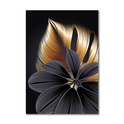 Tropical Plant Black Gold Big Leaf Triptych Decorative Painting Frameless Painting Core