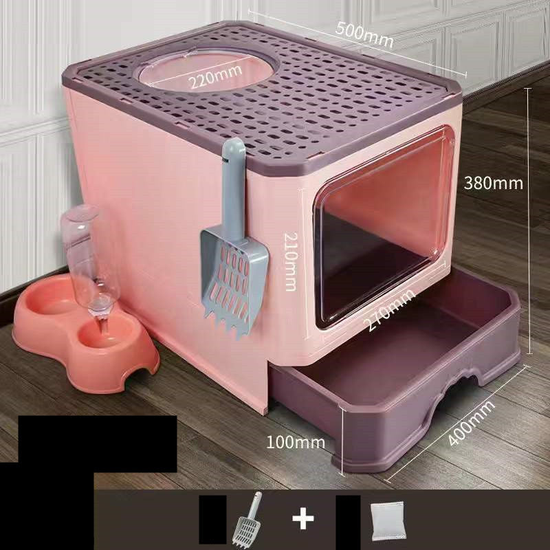 Kitty Litter Large Double Door Drawer Foldable Cat Litter Basin