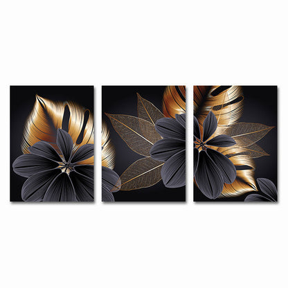 Tropical Plant Black Gold Big Leaf Triptych Decorative Painting Frameless Painting Core