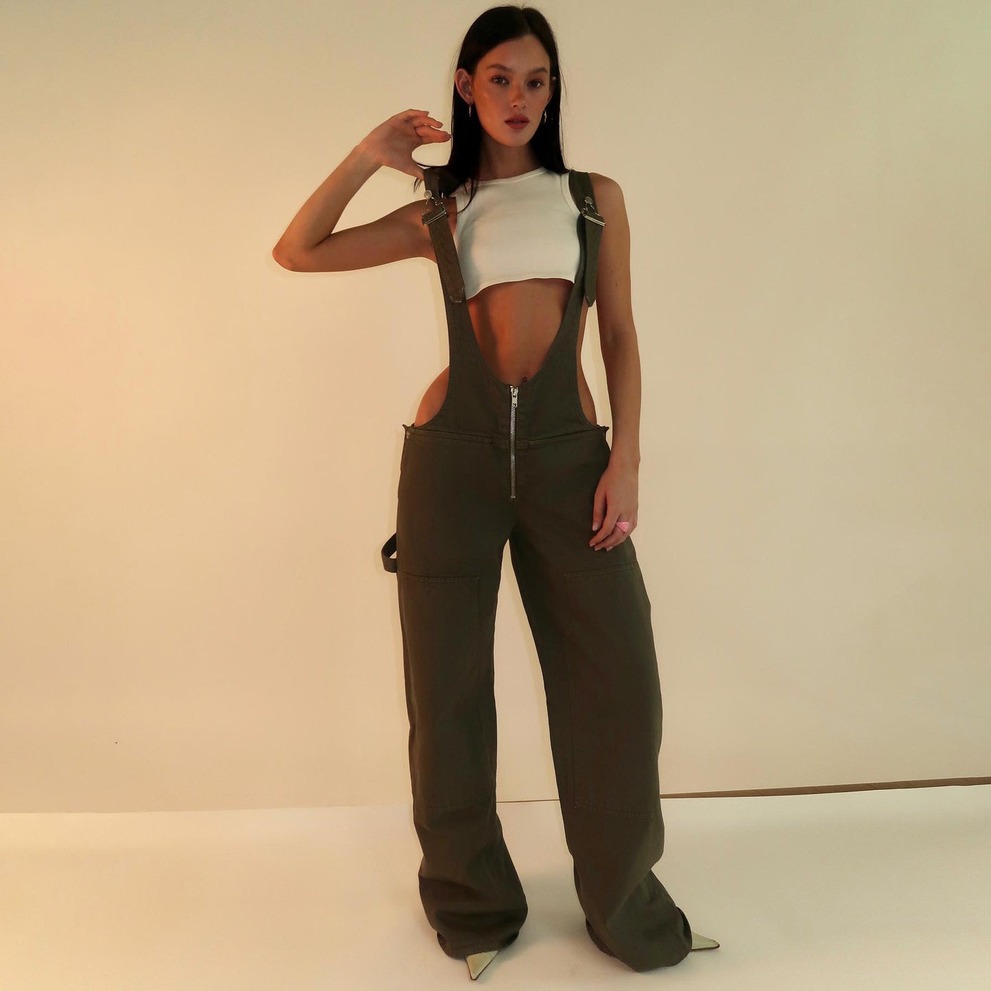 Denim Overalls With Pockets Fashion Loose Jumpsuit Streetwear Zipper Jeans Pants Womens Clothing