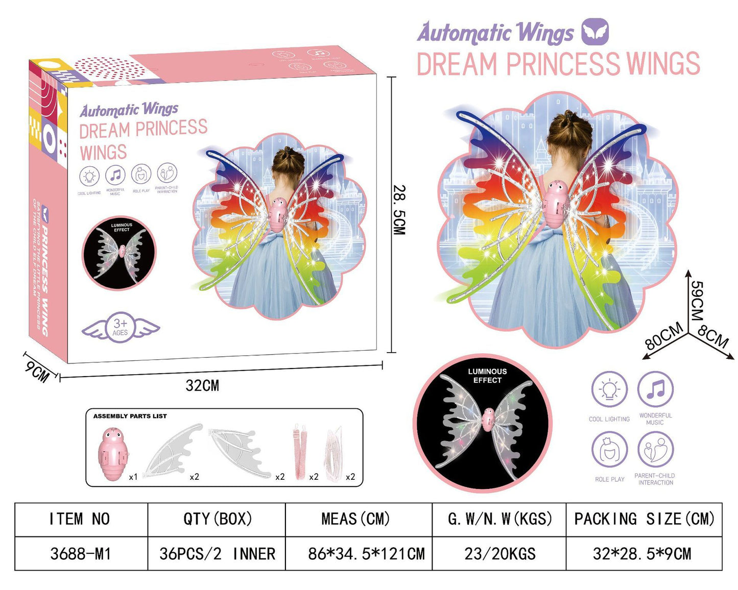 Girls Electrical Butterfly Wings With Lights Glowing Shiny Dress Up Moving Fairy Wings For Birthday Wedding Christmas Halloween