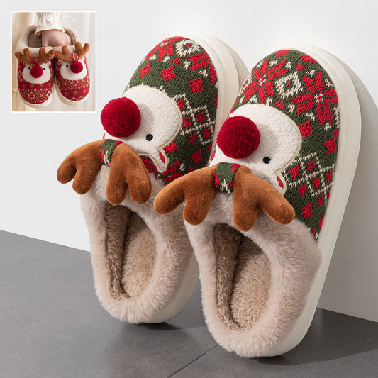 Christmas Elk Plush Slippers Fashion Non-slip Floor Bedroom Slippers For Women Fuzzy House Shoes