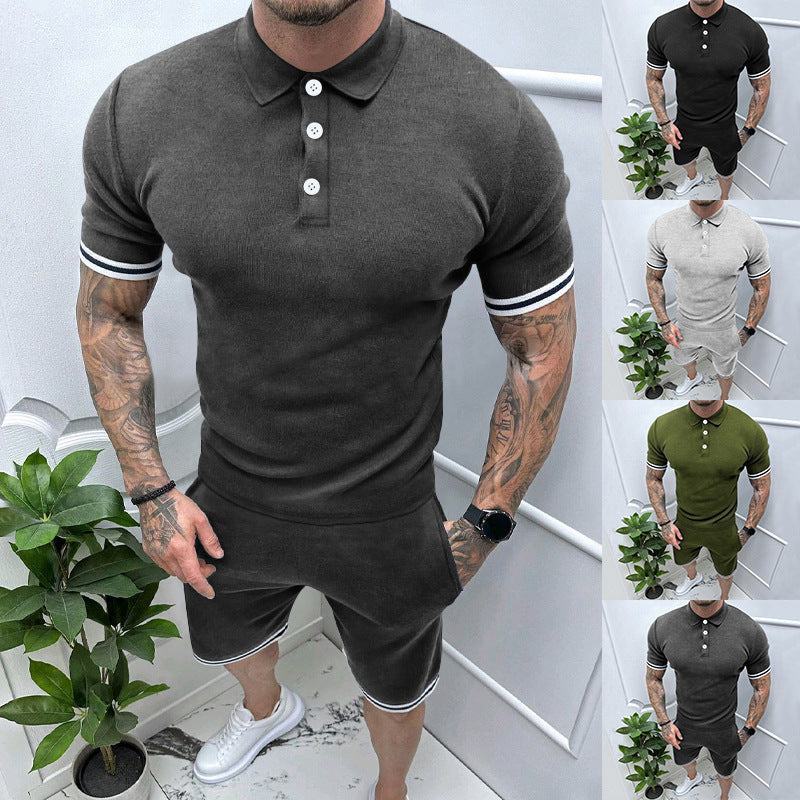 Lapel Button Casual T-shirt Suit Men