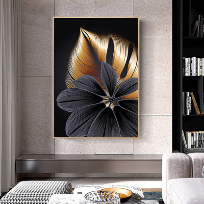 Tropical Plant Black Gold Big Leaf Triptych Decorative Painting Frameless Painting Core