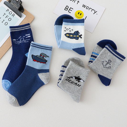 Spring And Autumn Cartoon Ship Boy Socks