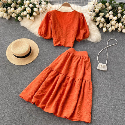 Top All Match Umbrella Skirt Fashionable Two Piece Set