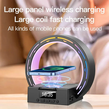 Mobile Accessories 4 In 1 Wireless Bluetooth Speaker Charging Pad Bedside Lamp With Alarm Clock Wake-Up Light For Bedroom Support USB Drive TF Card