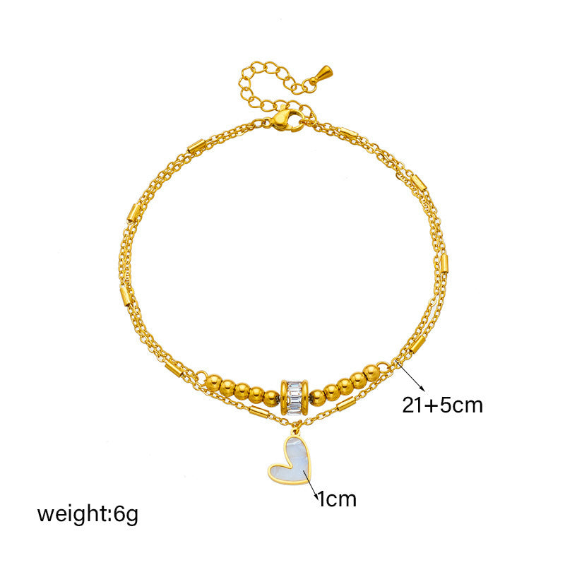 Fashion Jewelry Boho Classic Love Heart Ankle Chain Double Layer Chain Bracelet Anklet Charm Tassel Leg Chain On Foot Chain Women Party Jewelry Accessories