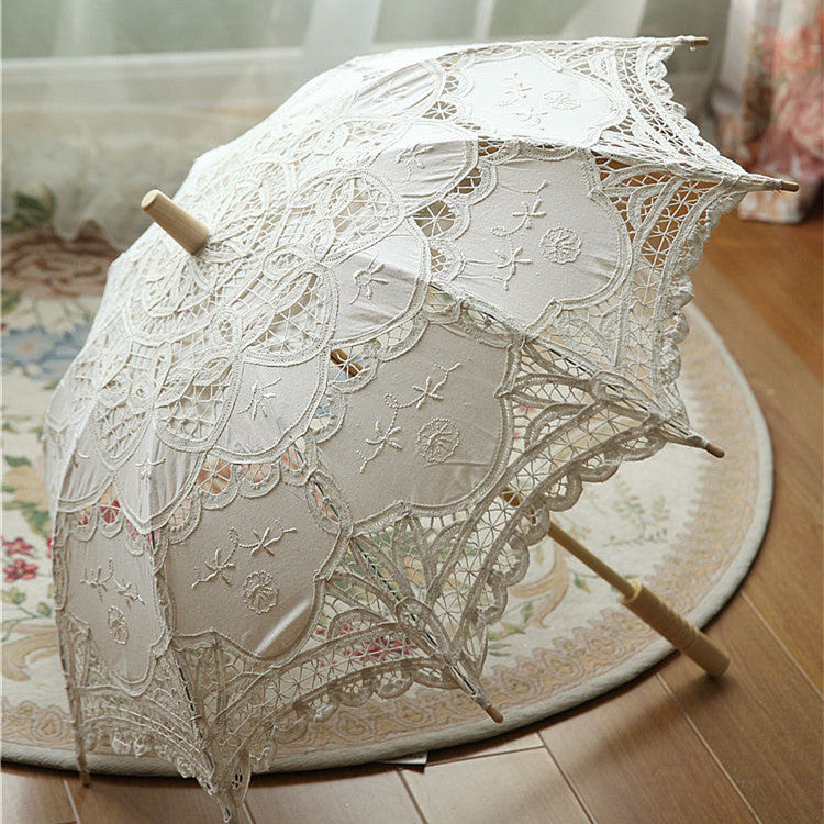 Women's Vintage Lace Court Long Handle Craft Umbrella