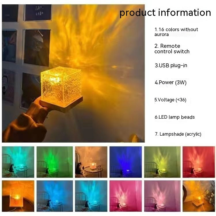 Water Ripple Ambient Night Light 16 Colors LED USB Rotating Projection Crystal Table Lamp RGB Dimmable Home Decoration