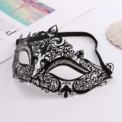 Mask Iron Mask Metal Mask Cat Head White Metal Hollow Diamond Eye Mask