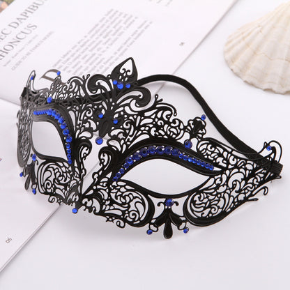 Mask Iron Mask Metal Mask Cat Head White Metal Hollow Diamond Eye Mask