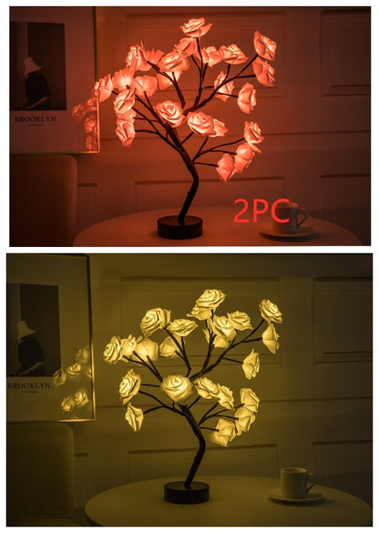 Rose Flower Lamp USB Battery Operated LED Table Lamp Bonsai Tree Night Lights Garland Bedroom Decoration Lights Home Decor