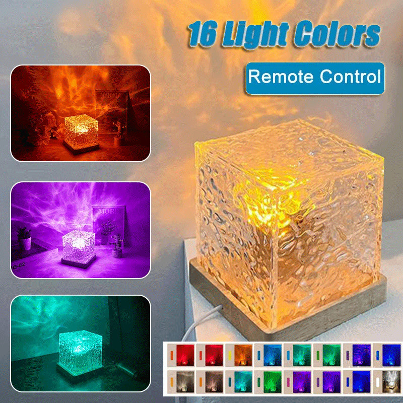 Water Ripple Ambient Night Light 16 Colors LED USB Rotating Projection Crystal Table Lamp RGB Dimmable Home Decoration