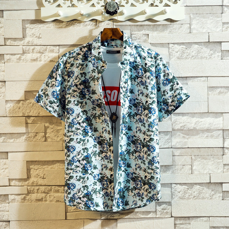 Men's Shirt Youth Loose Fashion Printed Shirt Simple Casual Lapel Shirt - Online Shop AU.com