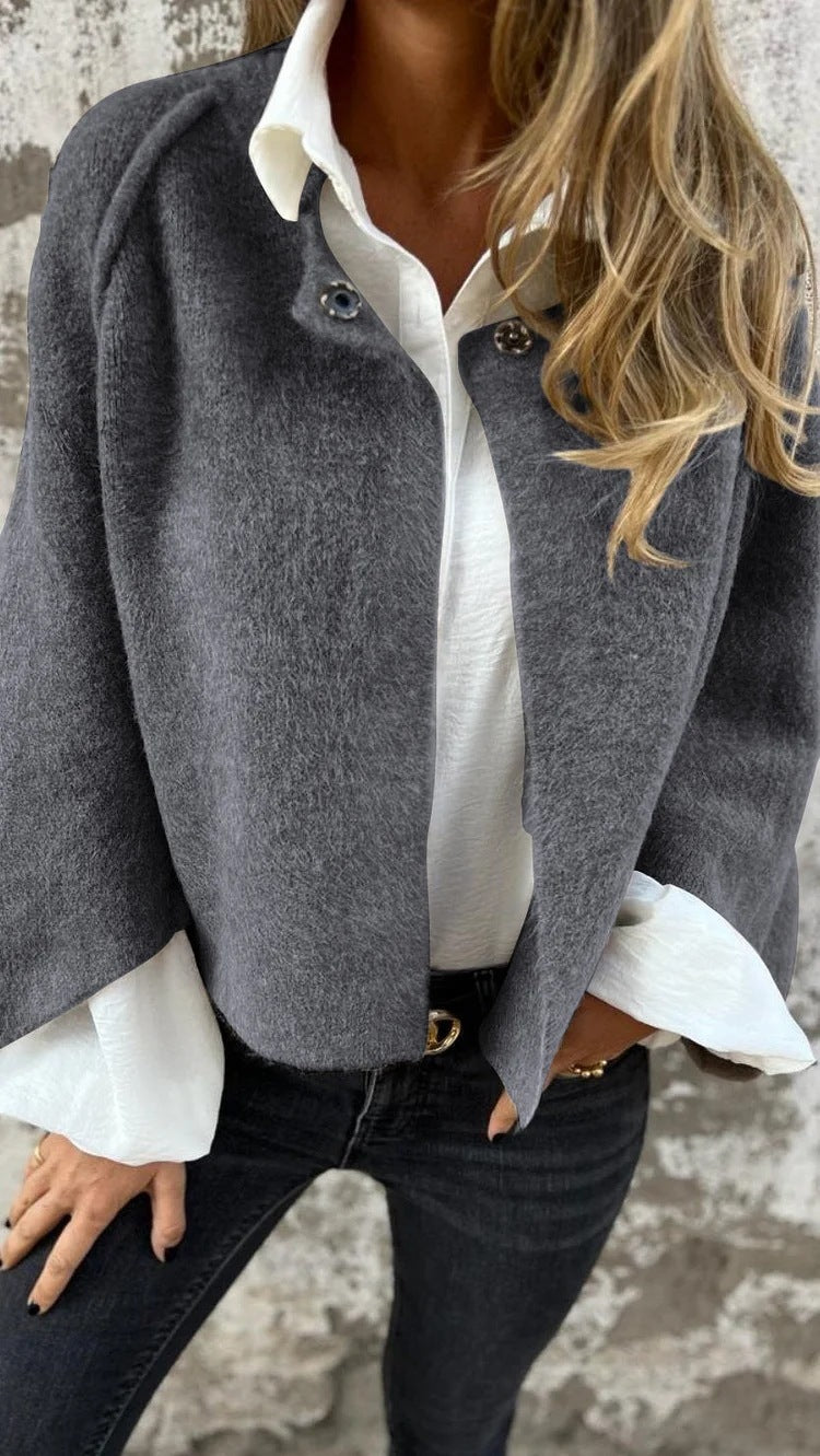 Women's Batwing Sleeve Cardigan Loose Short Cashmere Long Sleeve Coat