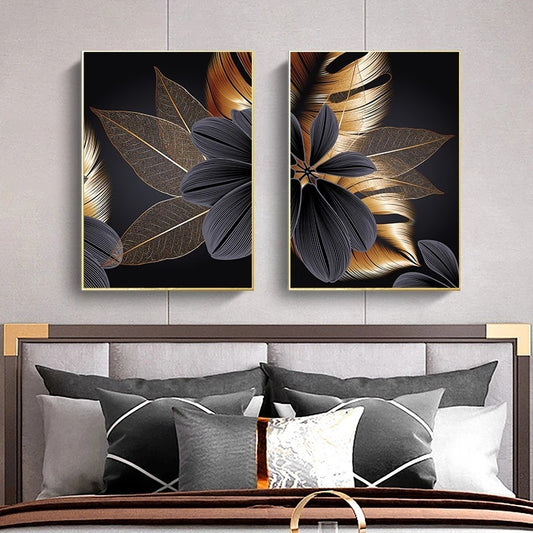 Foreign Trade Black Gold Leaf Canvas Poster Modern Home Decoration Painting Abstract Painting Nordic Living Room Decoration Painting Core