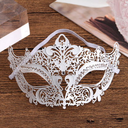 Mask Iron Mask Metal Mask Cat Head White Metal Hollow Diamond Eye Mask