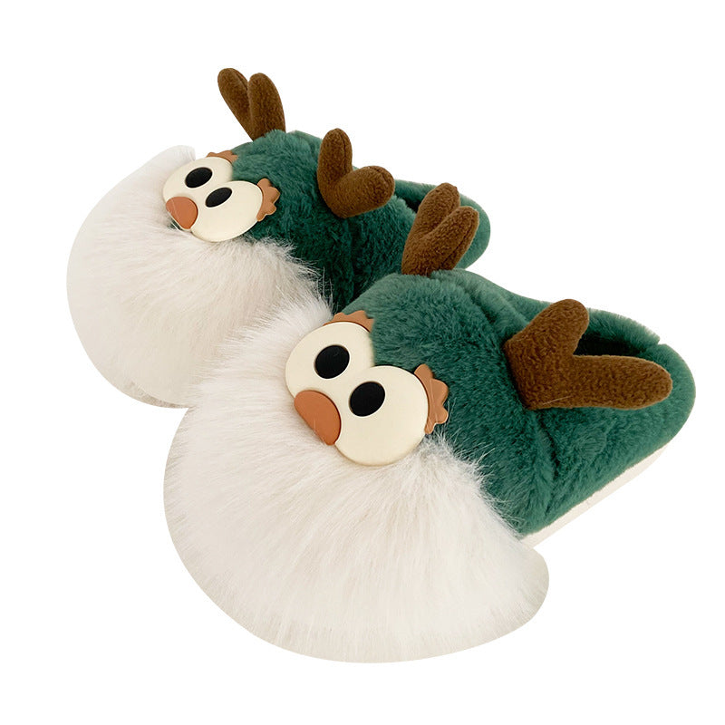 Christmas Deer Cotton Shoes Winter Indoor Floor Home Slippers Half-covered Heel Warm Plush Shoes Women