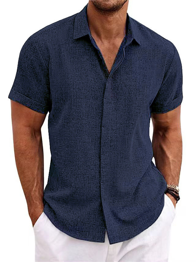 Men's Solid Color Loose Linen Short-sleeved T-shirt