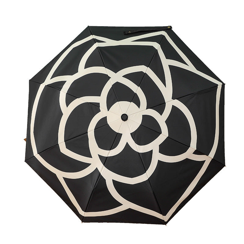 Camellia Fully Automatic Umbrella, Rain Umbrella Dual-Use Thick Vinyl Umbrella