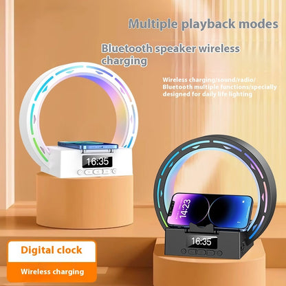 Mobile Accessories 4 In 1 Wireless Bluetooth Speaker Charging Pad Bedside Lamp With Alarm Clock Wake-Up Light For Bedroom Support USB Drive TF Card