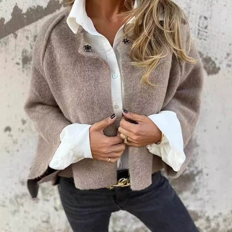 Women's Batwing Sleeve Cardigan Loose Short Cashmere Long Sleeve Coat