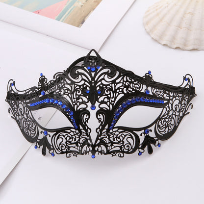 Mask Iron Mask Metal Mask Cat Head White Metal Hollow Diamond Eye Mask