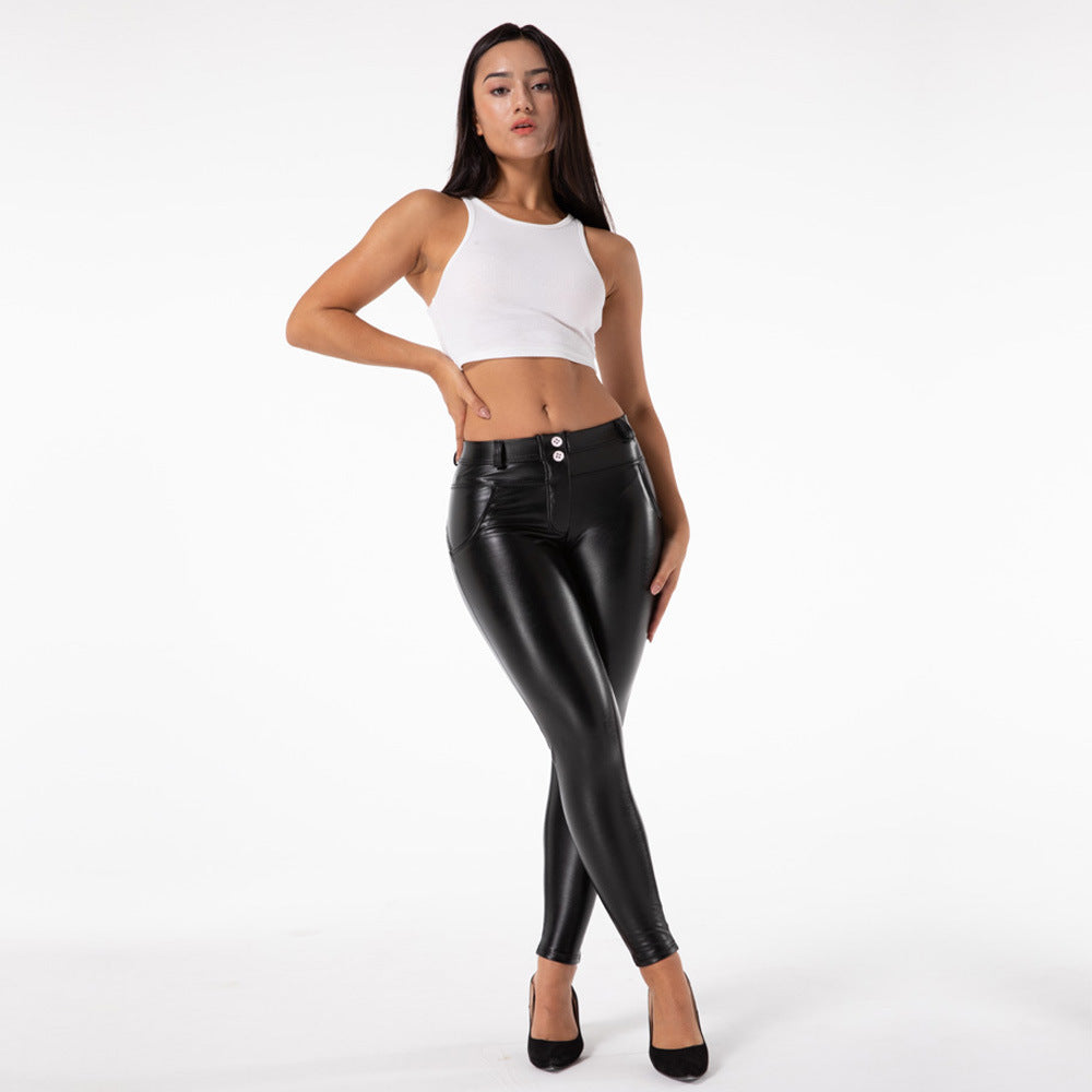 Women's Leather Pants Elastic Mid-waist Plus Velvet Leggings - Online Shop AU.com