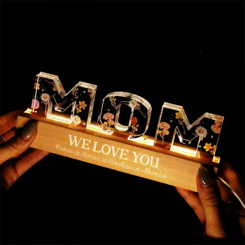 Mother's Day Custom Flower Printed LED Night Light Creative Gift Printing Acrylic Night Light Text Birthday Flower Ornaments - Online Shop AU.com